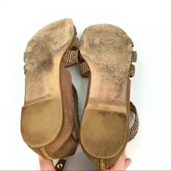 Stuart Weitzman womens flat sandals size 8 brown leather braided gladiator - Picture 7 of 12